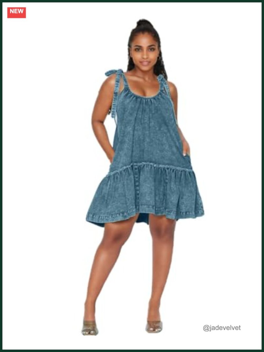 Tie Shoulder Sleeveless Denim Mini Dress Casual Flowy Babydoll Summer Jean Dress